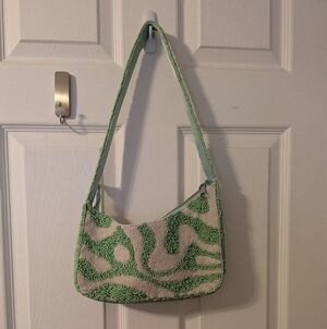 Viral Beaded Bag Green and White Patterned Women's Bag